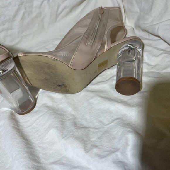 Public Desire Nude Clear Ankle Boot Block Heels Open Toe - Picture 5 of 11